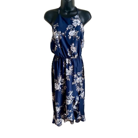Coastal Cowgirl‎ Floral Halter Dress XS Navy Blue Midi Boho Summer Western Vibe - Picture 1 of 8